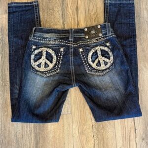 Miss Me Indigo Signature Cut Skinny Jeans with Peace Pocket Embroidery